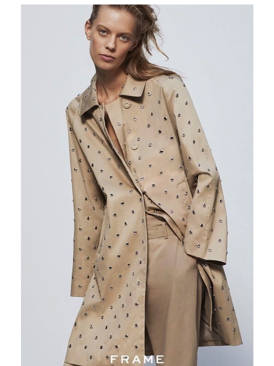 Frame Denim Jackets & Blazers - Frame Denim Taupe Eyelet-Embellished Trench Coat